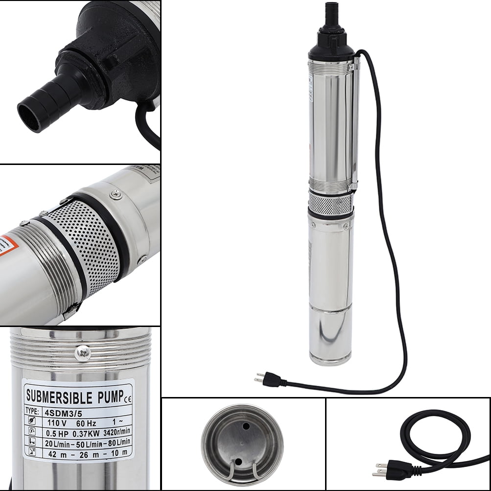 CCIYU Deep Well Submersible Water Pump 1/2 hp 50m / 164ft Stainless Steel Submersible Water Well Pump 8000L / H