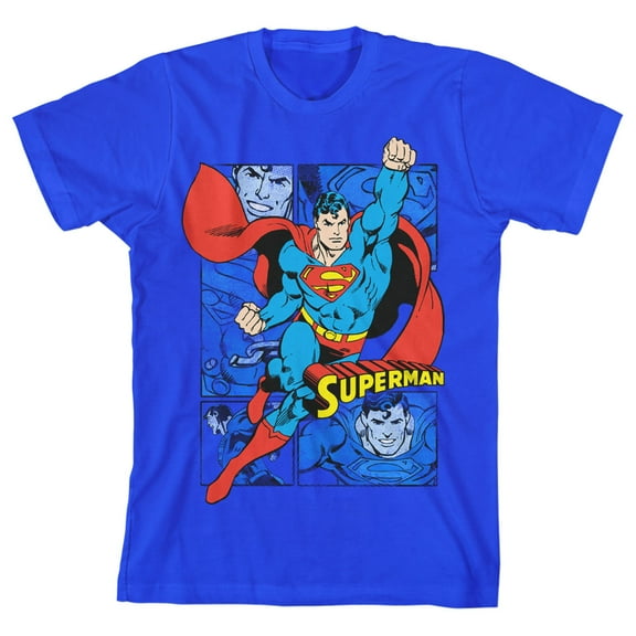 Superman Youth Boys Royal Blue Crew Neck T-Shirt-XS