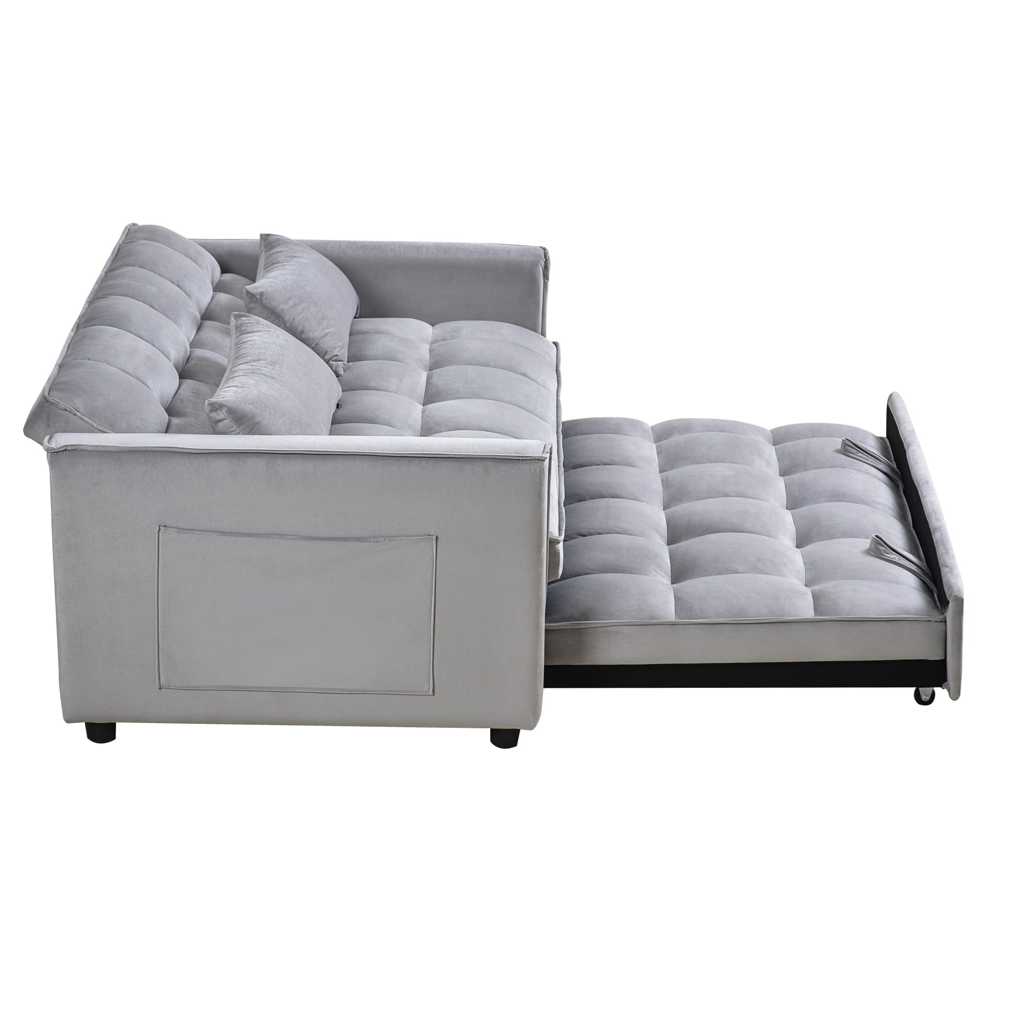 Gewnee 52.75" Convertible Sleeper Sofa Bed Adjustable Backrest with Pillows for Living Room Apartment.Light Grey