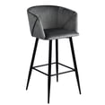 thumbnail image 2 of Set Of Two 41" Grey Velvet And Steel Low Back Bar Height Chairs, 2 of 3