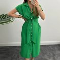 thumbnail image 2 of Up to 60% Off! pstuiky Womens Dresses, Women Short-Sleeved Lapel Dress Solid Color Lace-Up Dress Button up Shirt Dress Leisure Green L, 2 of 5