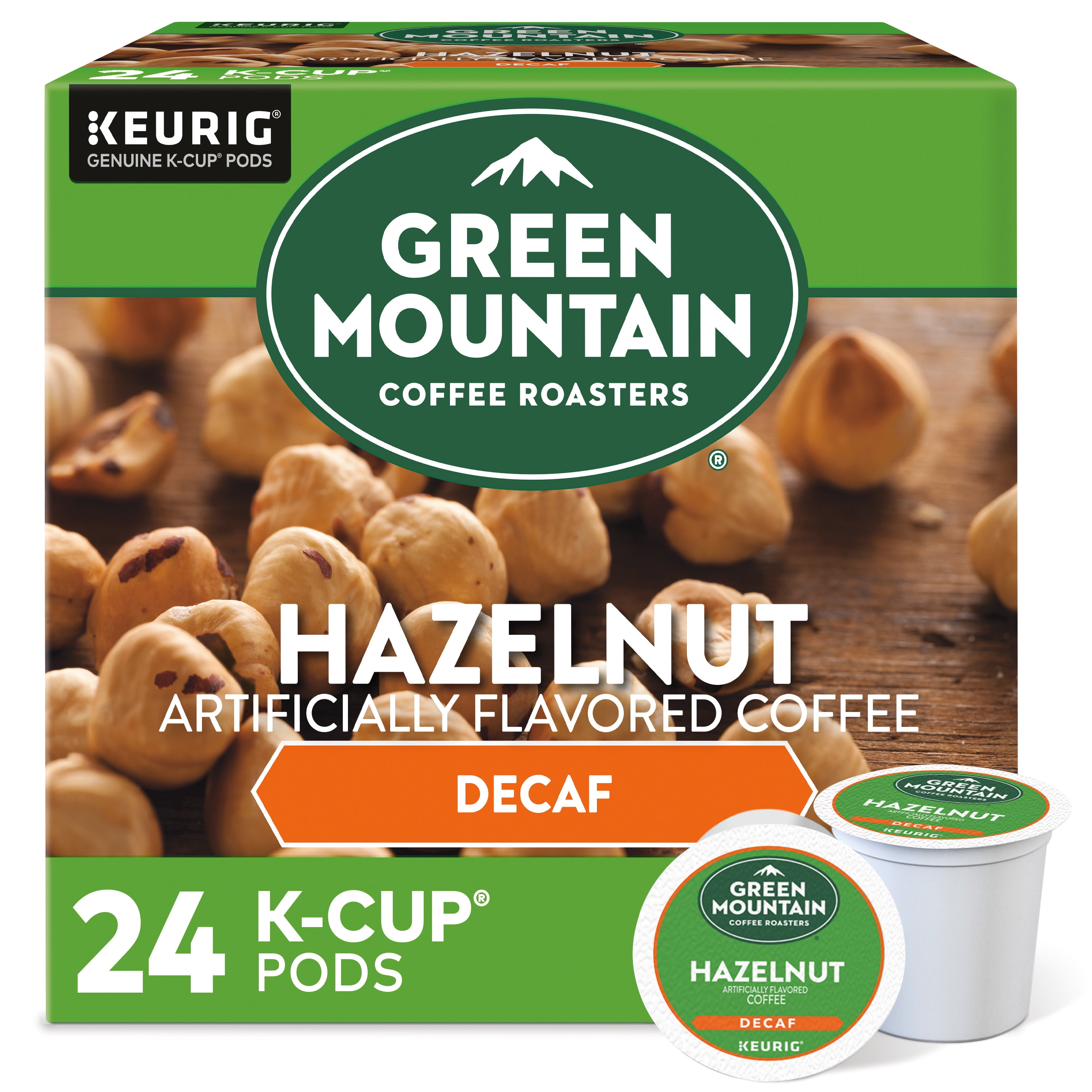 Green Mountain Coffee Roasters, Decaf Hazelnut Light Roast K-Cup Coffee Pods, 24 Count