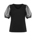 thumbnail image 5 of Lpmadey Women's Mesh Puff Sleeve Tops Sexy V Neck Sheer Short Sleeve Blouses Solid Color Slim Fit Casual Party Date Night T-Shirts, 5 of 5