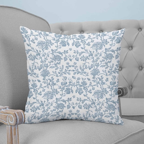 Light Blue Flower Throw Pillow Covers, Soft Pillowcases with Invisible Zipper, Vintage Farmhouse Boho Leaf Spring Decorative Square Pillow Cushion Covers for Living Room Couch Sofa Bed 18x18 Inches