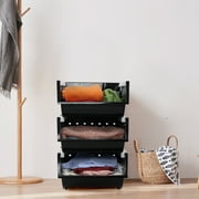 Ewingger 4-Pack Plastic Stacking Storage Basket, Stackable Organizer Baskets Bin, Black