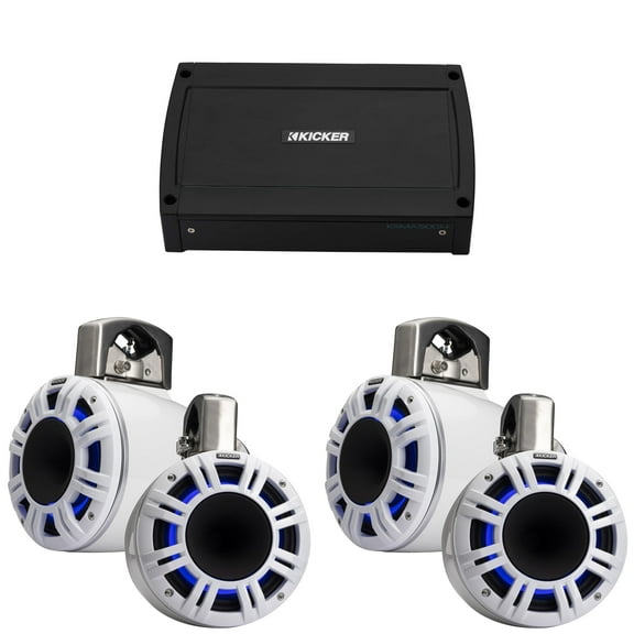 Kicker (2 Pair) 51KMTCXL6W 6" White KMXL Horn-Loaded Tower Speakers & 500 Watt Marine Amp with tube-clamp mounting