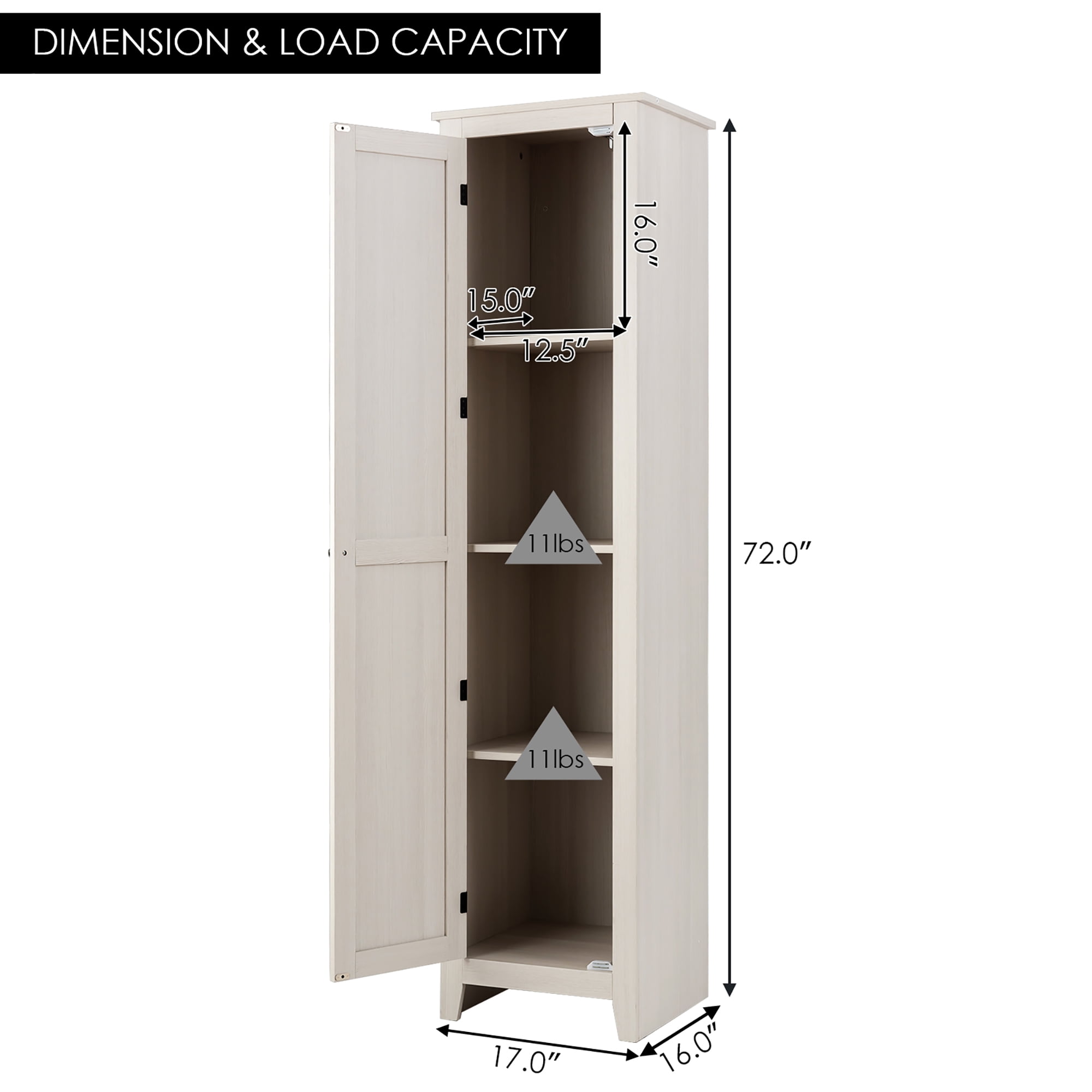 Costway Linen Tower Bathroom Storage Cabinet Tall Slim Side Organizer w/ Shelf White