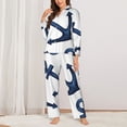 thumbnail image 2 of Honeii Navy Blue Anchor print Women's Pajama Sets Long Sleeve Button Down Sleepwear Nightwear Soft Pjs Lounge Sets-Large, 2 of 7