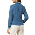 thumbnail image 3 of INSPIRE CHIC Women's Office Button Down Ruffle Stand Collar Long Sleeve Work Shirts, 3 of 6