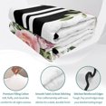 thumbnail image 4 of Full Quilt Set 78''x90'', Pink Flowers Lightweight Summer Bedspread Coverlet Set with 2 Pillow Shams, Romantic Floral Leaves Black Striped Breathable All Season Quilt Bedding for Bedroom/Guest Room, 4 of 9