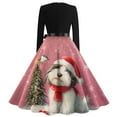 thumbnail image 4 of Women's Casual Fashion Print Long Sleeve V Neck Dress with AI Christmas Theme, Retro Party Casual Dress for Fall and Winter, Versatile and Chic Holiday Attire,Pink,3XL, 4 of 4