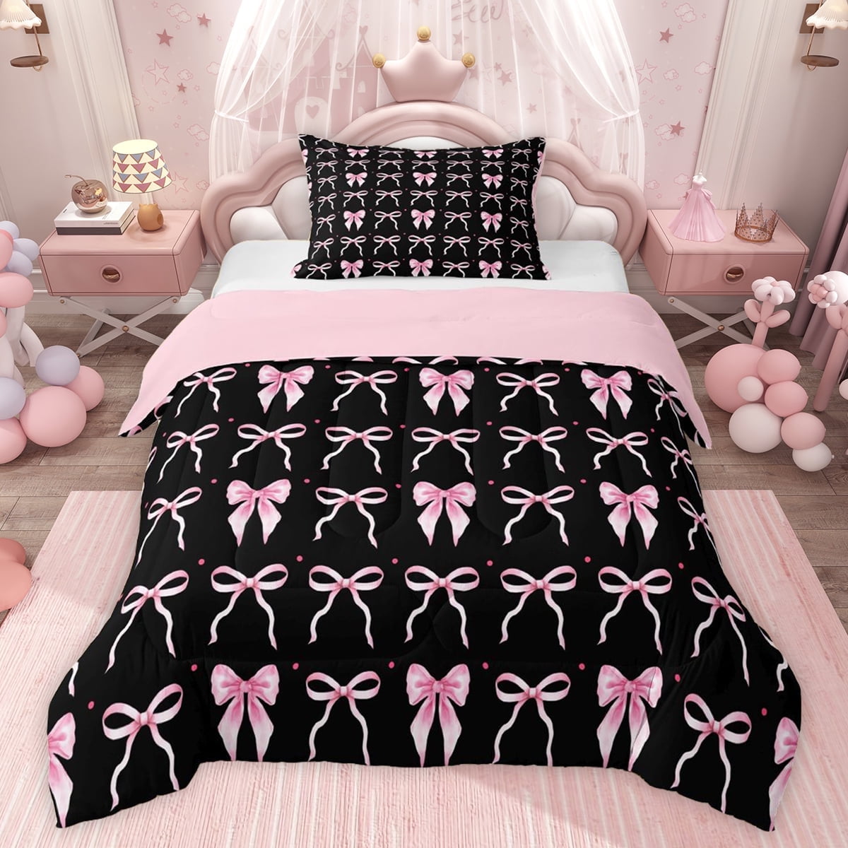 Your Zone Pink Rainbow Stripe Twin Bedding Set for Kids, Machine