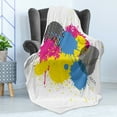 thumbnail image 4 of Vintage Soft Flannel Fleece Throw Blanket, Vector Colorful Splatter Grunge Ink Splatter Illustration Abstarct Circles Art, Cozy Plush for Indoor and Outdoor Use, 60" x 80", Yellow Pink, by Ambesonne, 4 of 5