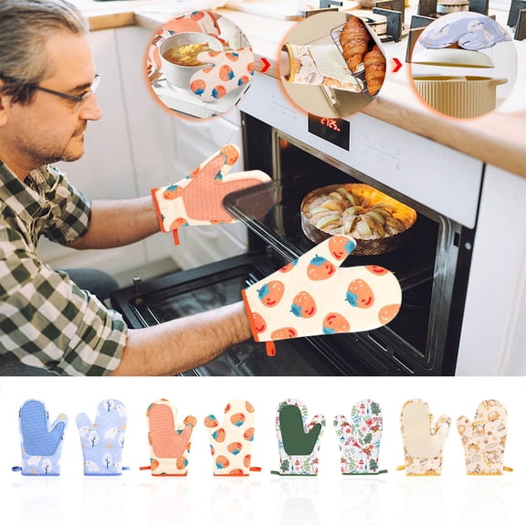 Tunhigl Cute Insulated Oven Gloves for Baking - High Temperature Microwave Safe Kitchen Mitts with Non-Slip Grip