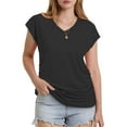 thumbnail image 5 of Women's V Neck Cap Sleeve Top Side Ruched Detail Stretchy Soft Tshirt Feminine Slim Fit Casual Summer Blouse, 5 of 7