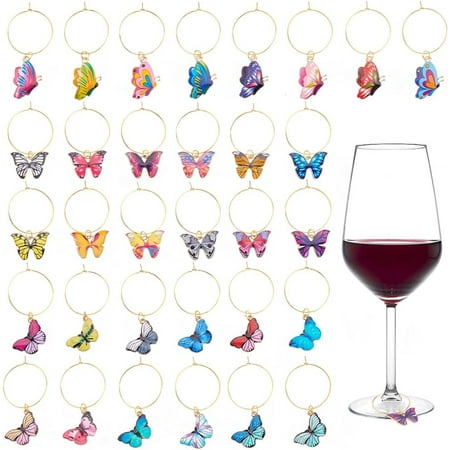 

Zgui 32 Pcs Wine Glass Charms Wine Glass Markers Colorful Butterfly Wine Glass Tags for Stem Glasses Drink Charms Wine Glass Identifier Charms for Wine Tasting Party Favors A418