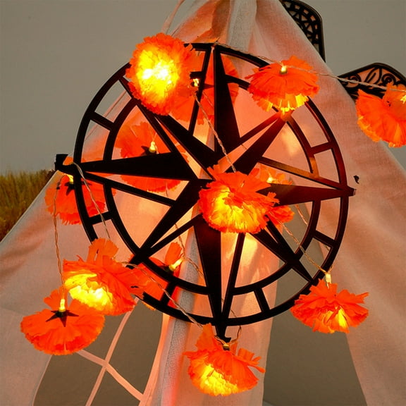 Halloween Decorations Outdoor Halloween Lights Dahlias Lights 59in 10 Leds String Lights Battery Powered Orange Lights Halloween Party Indoor Fall Outdoor Harvests Thanksgiving