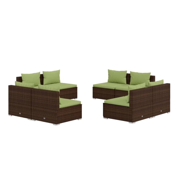 vidaXL 8 Piece Patio Lounge Set with Cushions Poly Rattan Brown
