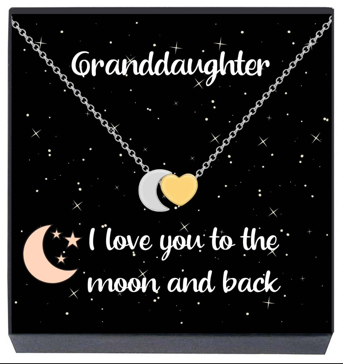 MayLove Mom I Love You to the Moon and Back Necklace Pendant Family Member Gift Moon Chain Jewelry