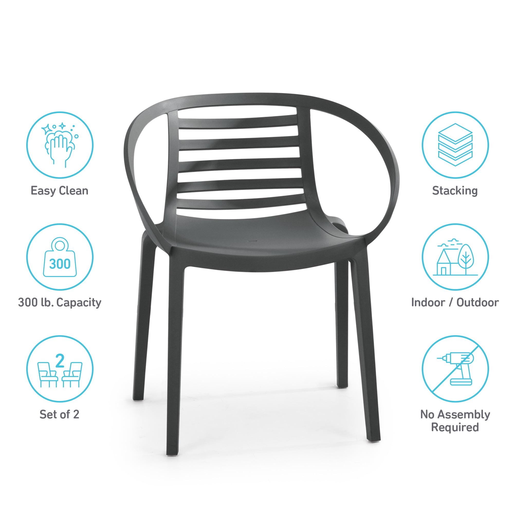 WRGHOME Syracuse Modern Outdoor/Indoor Plastic Resin Stacking Patio Dining Chairs  (Set of 2) - ANTHRACITE