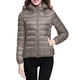 thumbnail image 1 of Chaqueta de plumón plegable Hanzidakd para mujer, ligera, con cuello alto, manga larga, cálida y con capucha, color beige, talla XL, 1 of 5