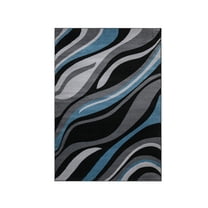 Arzezum Design Rectangular Area Rug for Living Room,1125 Abstract Black/Blue 7x10 Modern Rugs, Easy to clean, Pet Friendly Indoor carpet for living room