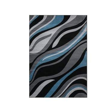Arzezum Design Rectangular Area Rug for Living Room,1125 Abstract Black/Blue 7x10 Modern Rugs, Easy to clean, Pet Friendly Indoor carpet for living room