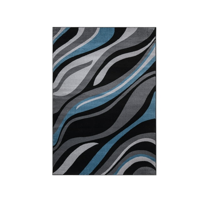 Arzezum Design Rectangular Area Rug for Living Room,1125 Abstract Black/Blue 7x10 Modern Rugs, Easy to clean, Pet Friendly Indoor carpet for living room