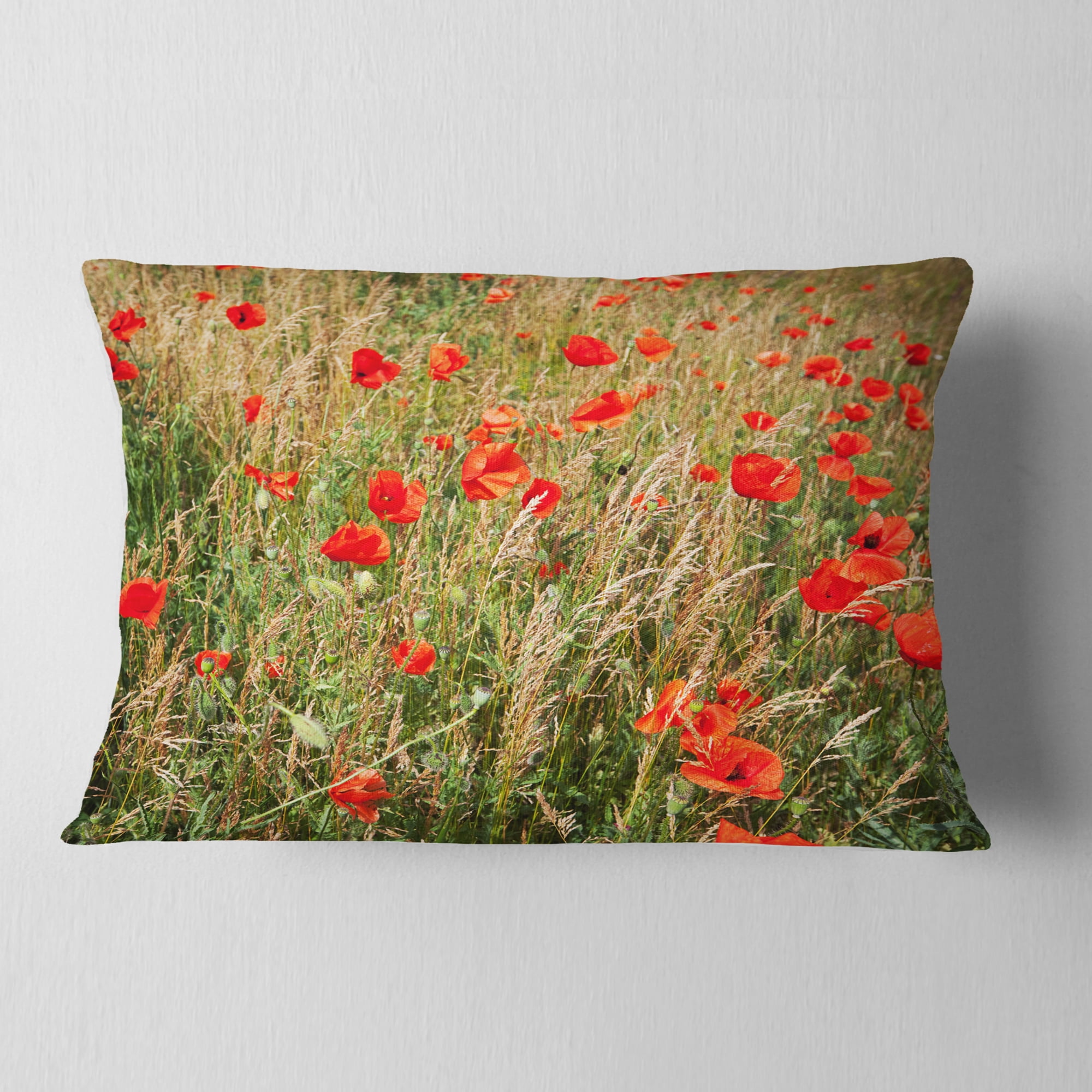 Designart 12" x 20" Red Polyester Throw Pillow