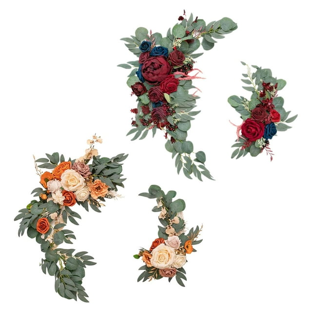 Guirnalda rústica de flores artificiales decorativa para pared, mesa y ceremonia. naranja rosa rojo