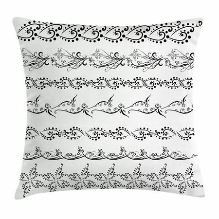 - Henna Throw Pillow Cushion Cover, Fantasy Spring Blossoms Abstract Display Traditional Borders Collection Monochrome, Decorative Square Accent Pillow Case, 18 X 18 Inches, Black White, by Ambesonne