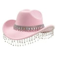 thumbnail image 3 of TINZ Stylish Cowboy Hat For Women And Men Western Hat With Large Round Gemstone Fringe Rhinestone Decorations For Parties And Events Cowboy Hat Party Necklace Cowboy Hat, 3 of 3