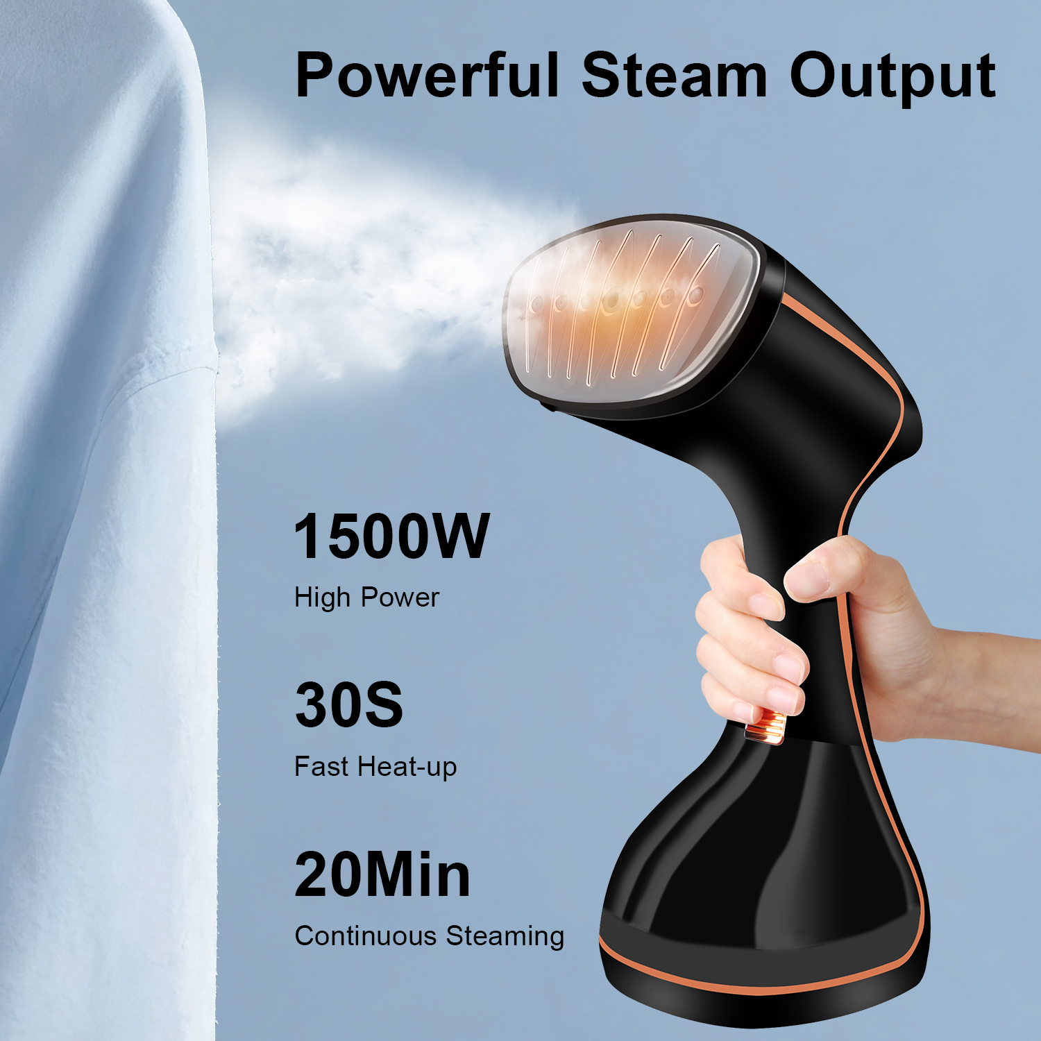Steamer for Clothes, 1500W Fast Heat-up Clothes Steamer Handheld Garment Steamer with 3 Steam Settings, 320ml Water Tank with Cord, Portable Travel Steam Iron for Removes Wrinkle Safe on All Fabric