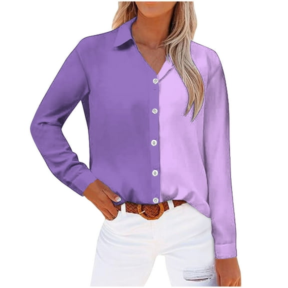 ZyeKqe Womens Button down Shirts Business Dressy Casual Tops Long Sleeve Shirts Colorblock Work Office Blouses