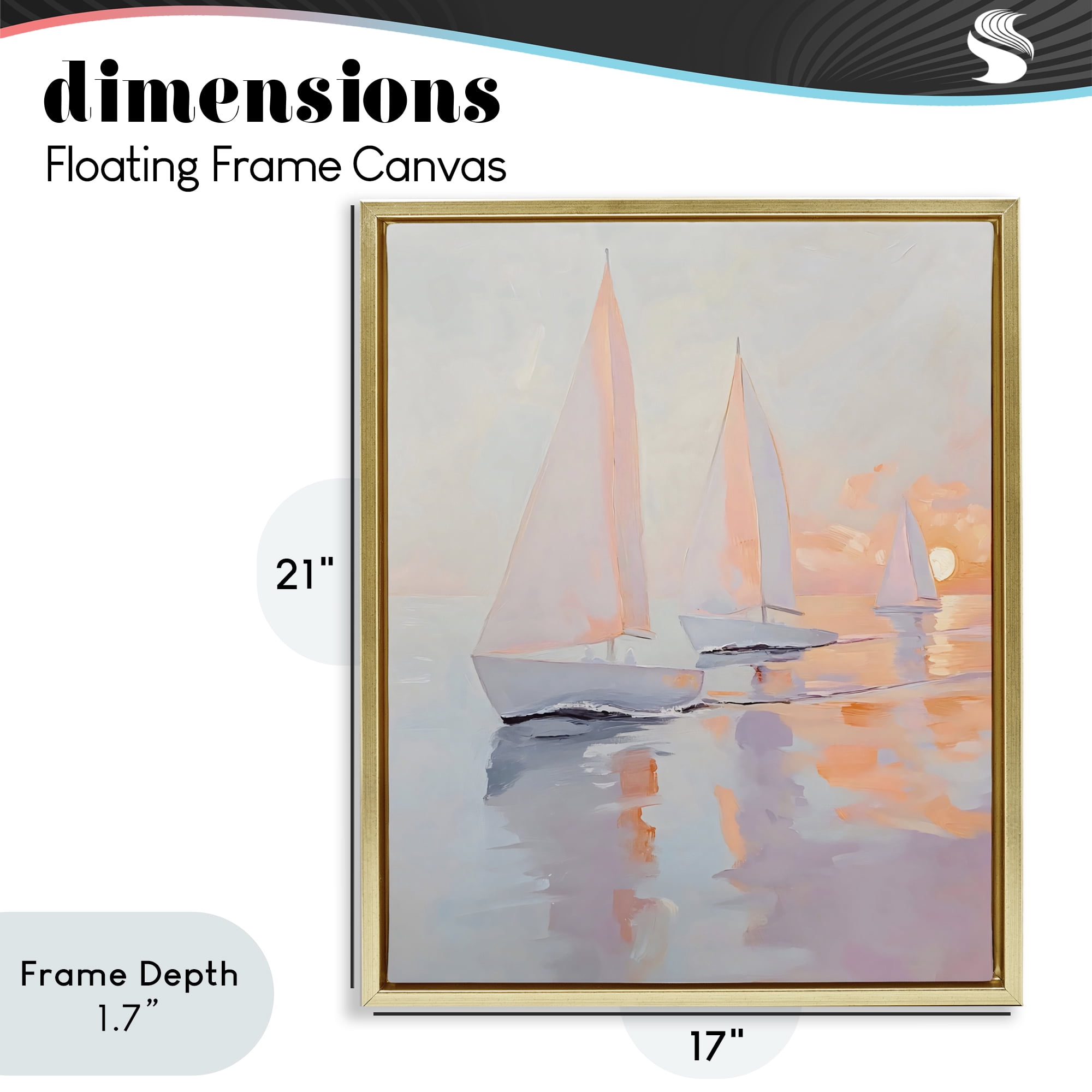 Stupell Industries Peach Sunset Sailboats on Sea Gold Framed Floater Canvas Wall Art, design by Creative Studio