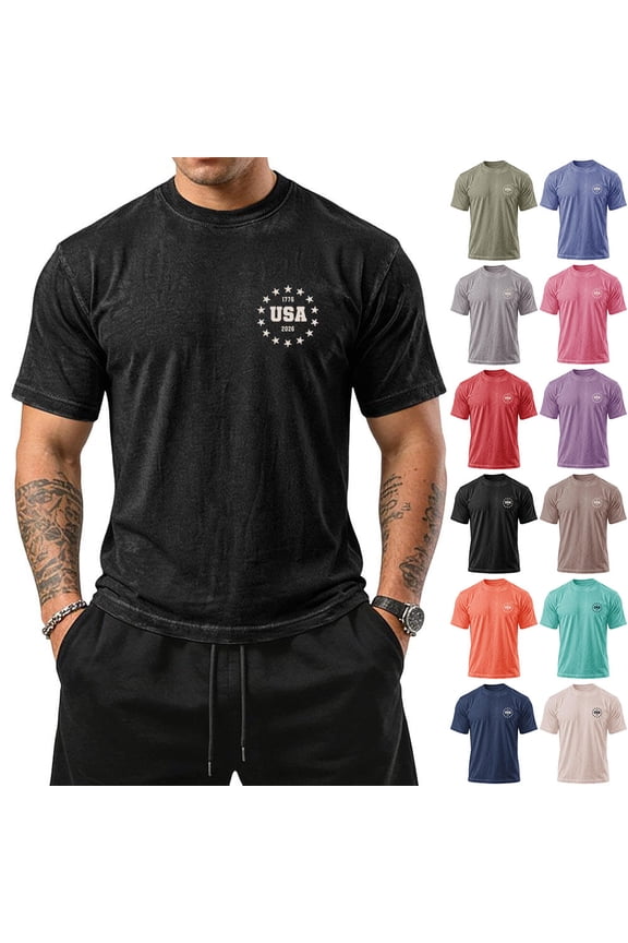 Men's USA 250th Anniversary Tees with 13 Star Circle Logo and Vintage Washed Finish Featuring Soft Cotton Blend Fabric for Independence Day Parades Memorial Day Orange XXL