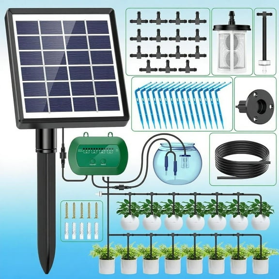 TRJZWA Solar Automatic Drip Watering System for Garden, 15m Hose Included, Auto Watering Timer Kit for Holidays, Balconies, Flower Pots & Plants - Indoor/Outdoor Use