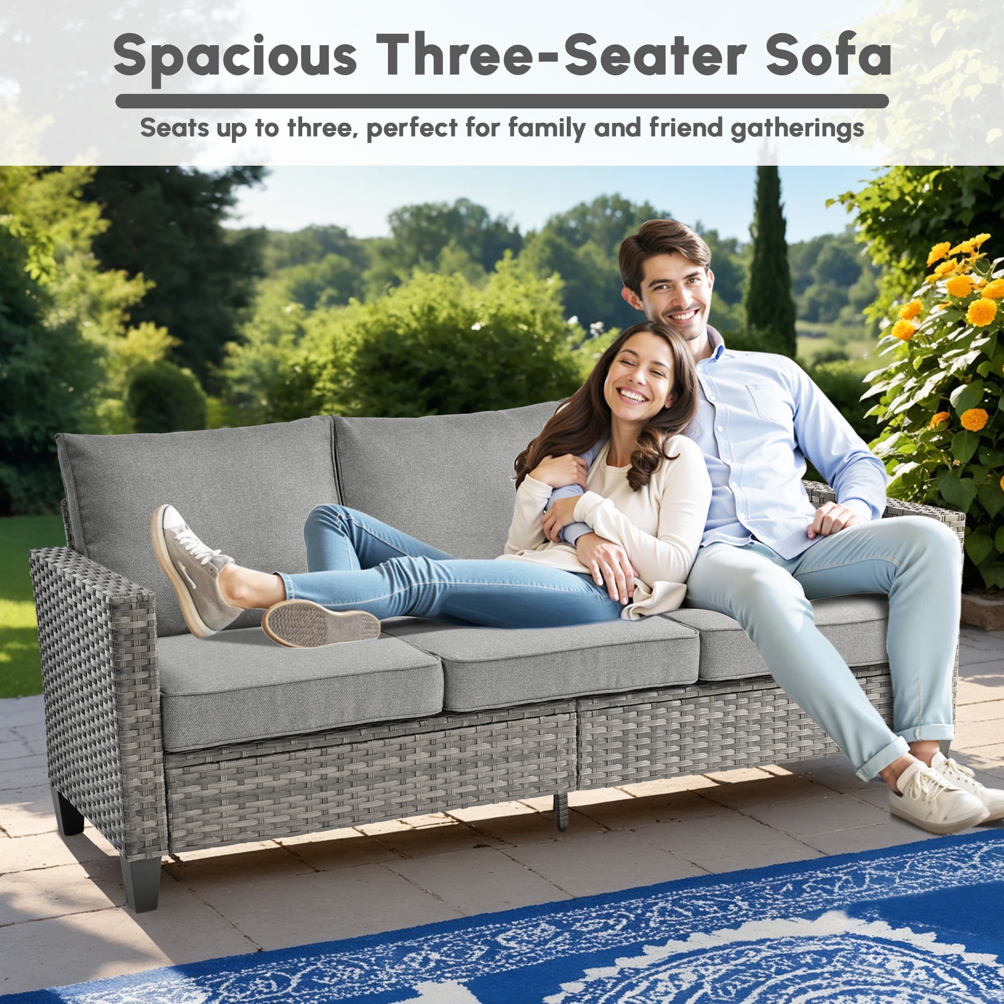 Ovios 4 Pieces Outdoor Patio Furniture Set with Lighted Coffee Table All-Weather Wicker Rattan Conversation Sofa Set, Dark Gray