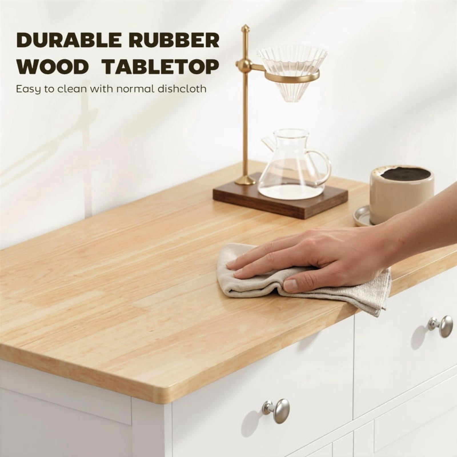 Alvantor Kitchen Floor Storage Cabinet with Solid Wood Top, Adjustable Shelf & 2 Drawers 26.8"x15.9"x33.5" White