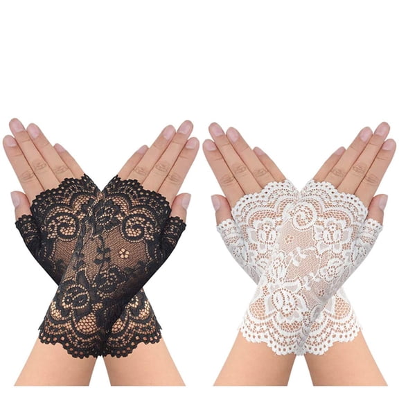 WHEANG Lace Gloves for Women Half Finger Hole Masking Prom Lace Gloves Elegant Soft Breathable Gloves Women's Short Lace Gloves Snug & Flexible Fit Lightweight Women's Gloves Black One Size