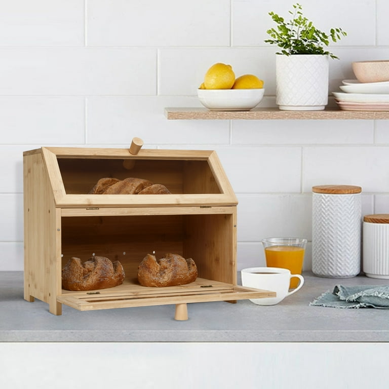 HAPOO Bread Box Natural Bamboo Double Layer Bread Container Large Capacity  Bread Box for Kitchen Countertop Double Layer Bread Storage