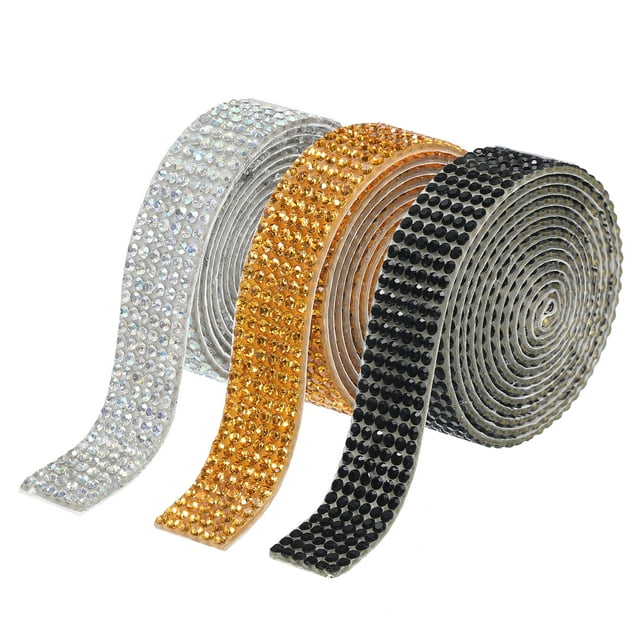 Unique Bargains 3Roll 1 Yard 8mm Self Adhesive Crystal Rhinestone Ribbon for Crafts Project, Black,Gold,White