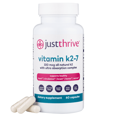 Just Thrive: Vitamin K2-7 - Bone and Heart Health Supplement with Magnesium  Zinc  and Menaquinone-7 - Vegan Formula  60 Capsules