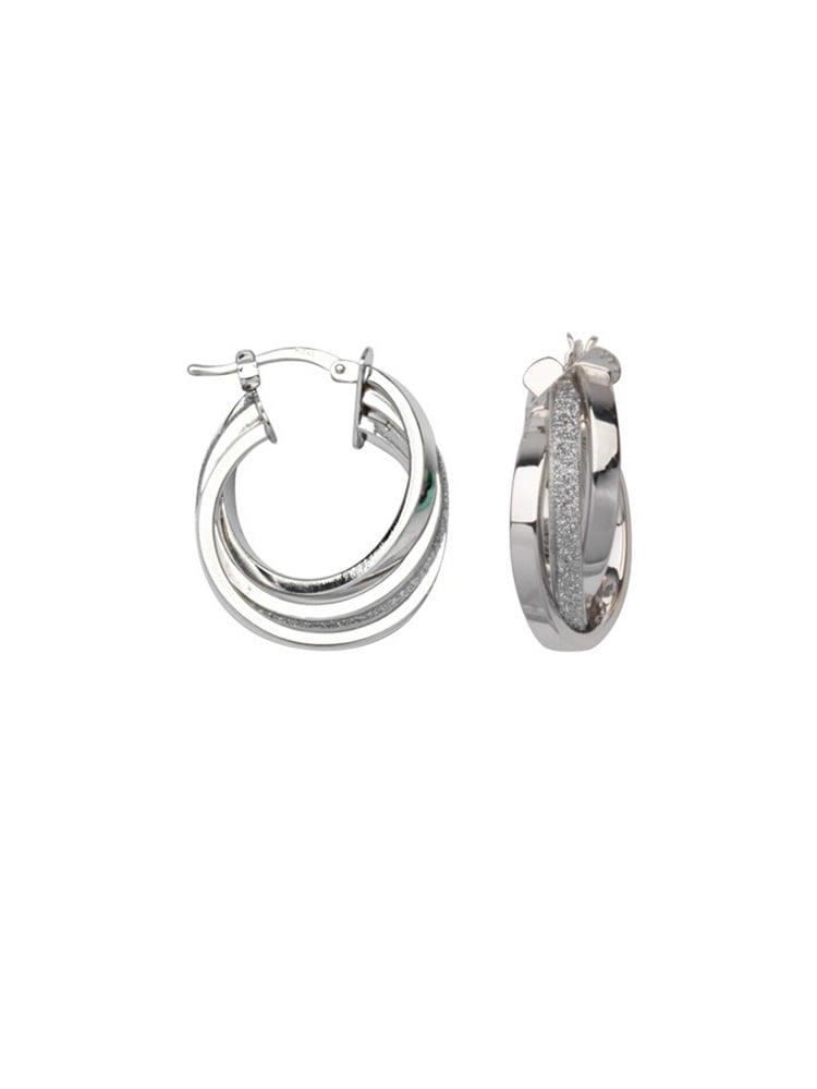 Sterling Silver Rhodium Plated Intertwining Beaded Hoop Earring