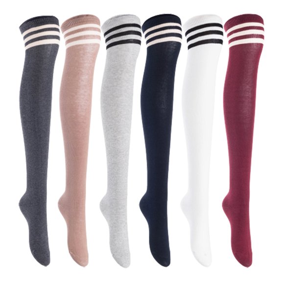 Lian LifeStyle Women's 6 Pairs Adorable Comfortable Soft Thigh High Over Knee High Cotton Socks, Size 6-9, JMYP1022 DarkGrey, Khaki, LightGrey, Navy, White, Wine
