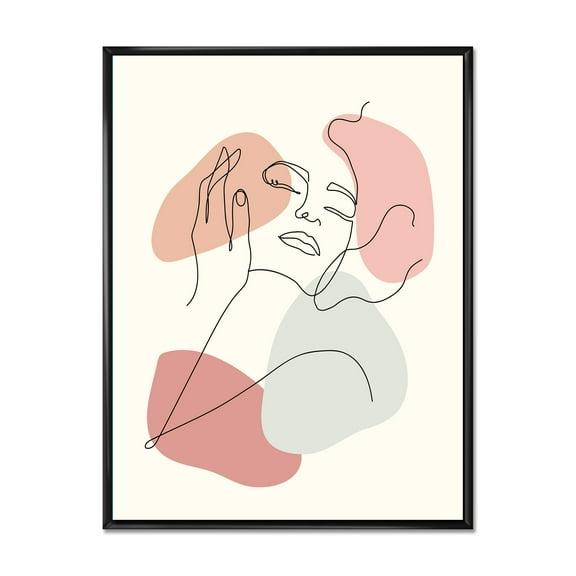 Designart 'Continuous One Line Portrait of Woman' Modern Framed Canvas Wall Art Print