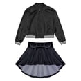 thumbnail image 3 of Doomiva Kids Girls Hip Hop Jazz Dance Outfits Shiny Metallic Long Sleeve Zipper Bomber Jacket Coat with Skirt Set Black 8, 3 of 6