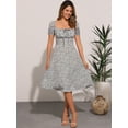 thumbnail image 4 of DARING DIVA Floral Puff Sleeve Smocked Square Neck Midi Dress M Gray Blue, 4 of 6
