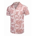thumbnail image 3 of COOFANDY Mens Hawaiian Shirt Short Sleeve Buttoon Down Shirts Casual Tropical Floral Summer Linen Shirts Palm Leaf-pink XXXL, 3 of 5