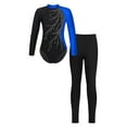 thumbnail image 3 of Xnihocha Girls Gymnastics Leotards Dance Outfits Sparkle Bodysuit+Legging Pants Athletic Team Uniform Blue&Black 14, 3 of 5